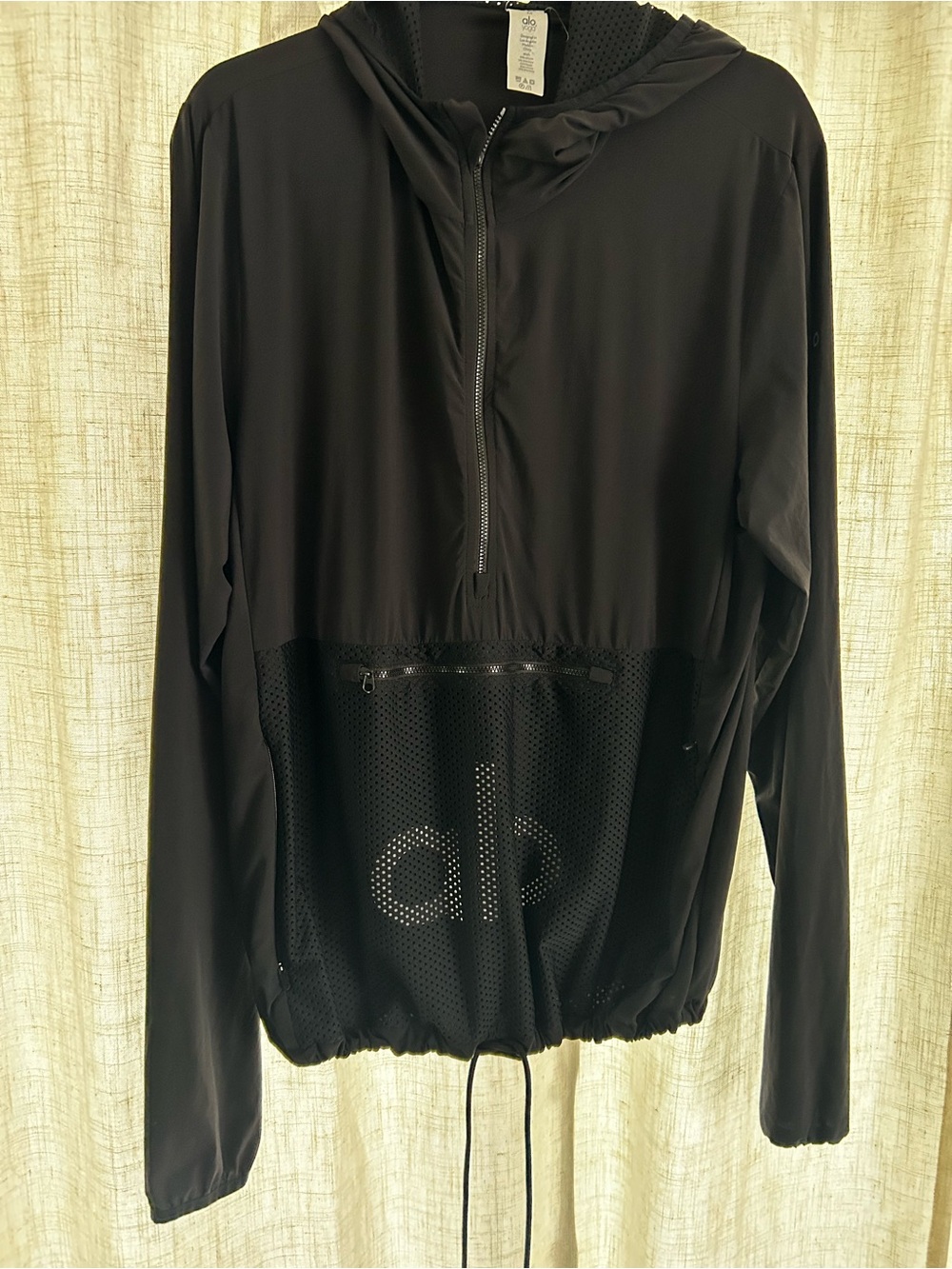 ALO Yoga Black Hooded Half-Zip Mesh Utility Jacket